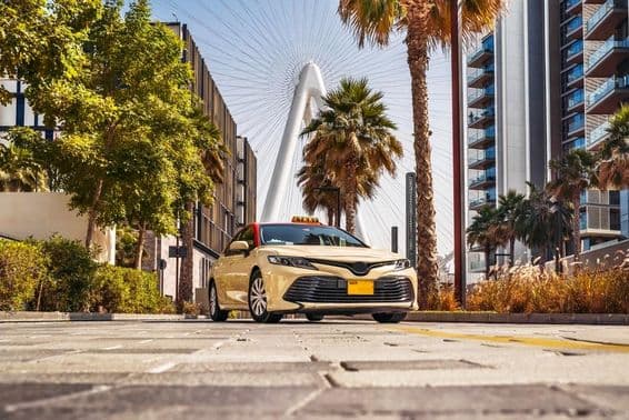 Taxi, on a street in Dubai.