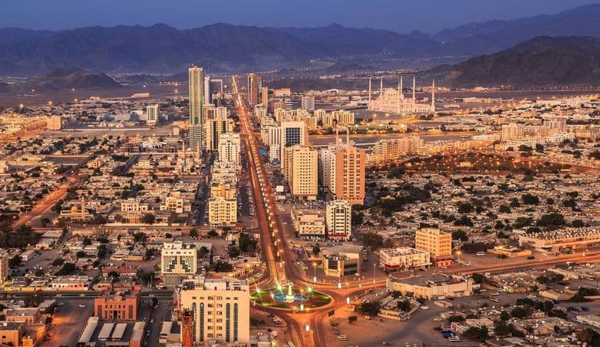 Evening lights in Fujairah city.