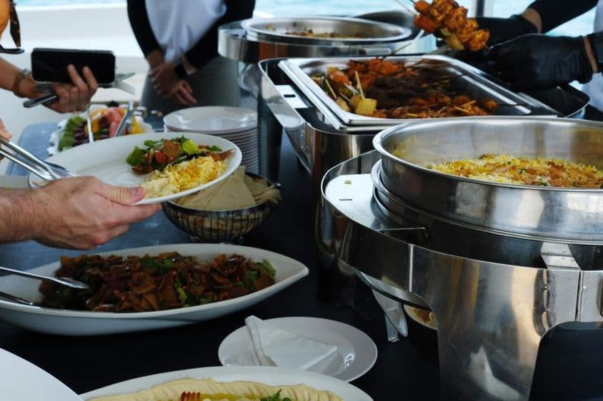 Buffet on a yacht in Dubai.