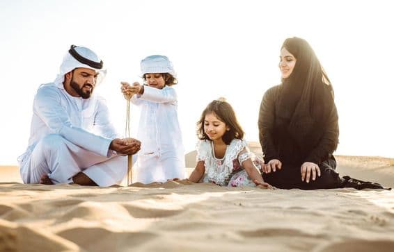 Happy family enjoying a wonderful day in the desert