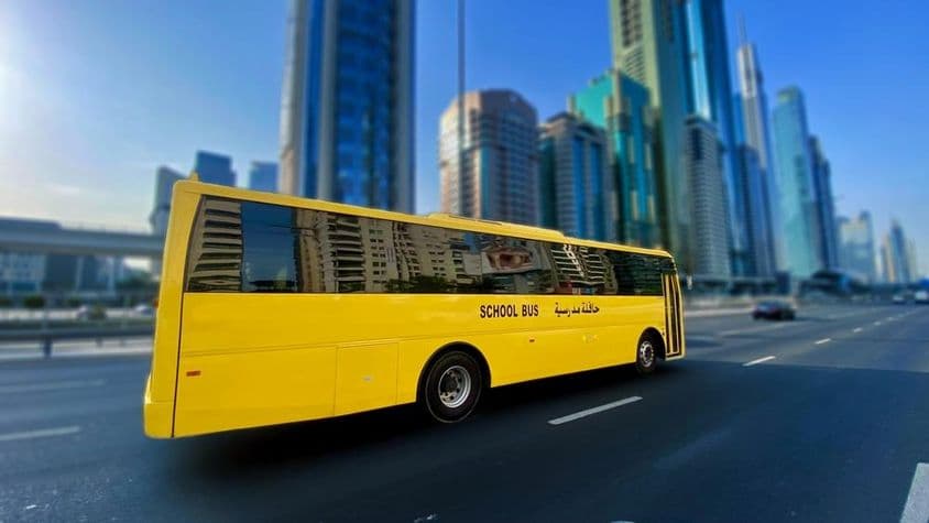 Dubai school bus on Sheikh Zayed road.