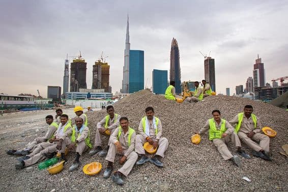 Dubai workers taking a break.