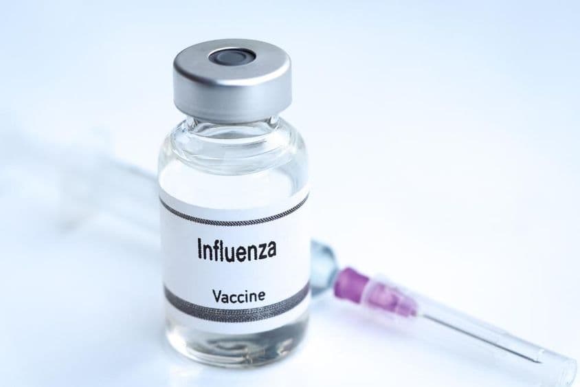 Flu vaccine in an injection vial.