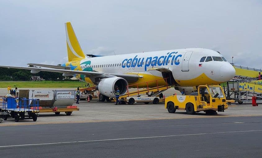 Cebu Pacific aircraft parked at Puerto Princesa International Airport.