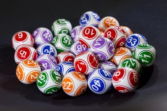 Colorful lottery balls on a table.