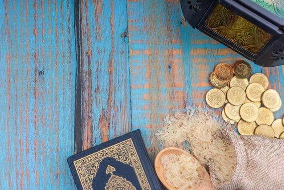 Zakat as a form of religious obligation in almsgiving.