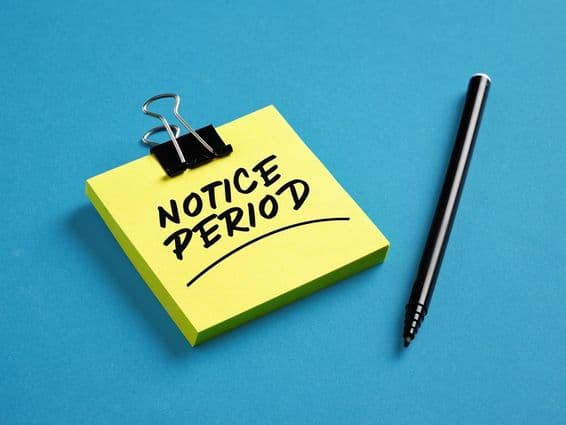 Notice period on yellow sticky note.
