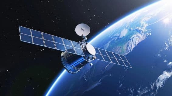 Modern space communication and telecommunication satellite.