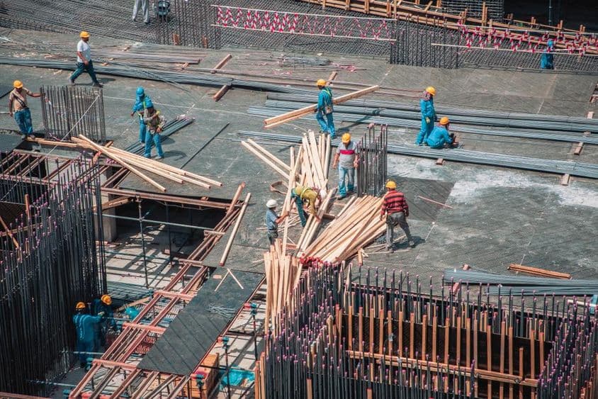 Construction workers operating in Dubai, United Arab Emirates.
