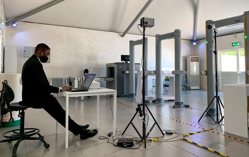 Thermal body temperature scanner at Abu Dhabi airport terminals entrance.