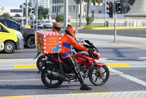 Couriers from Talabat, an online food delivery company, in Abu Dhabi.