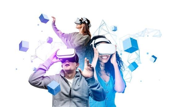 Young people wearing VR headsets.