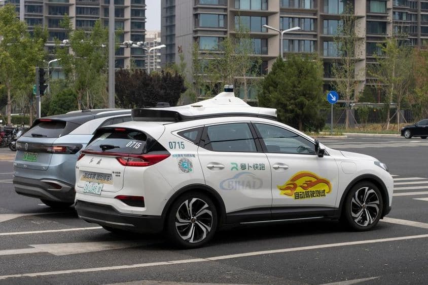The Luobo Kuaipao, an autonomous taxi by Chinese tech giant Baidu, seen on the streets.