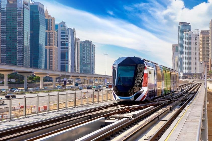 New modern tram in Dubai, United Arab Emirates.