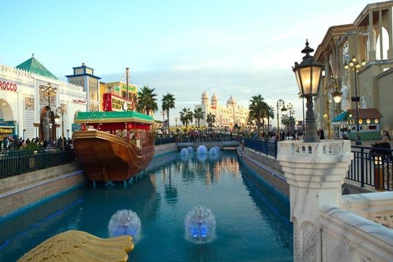 The Dubai Global Village view in the evening hours