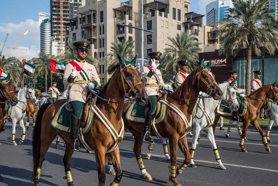 Dubai festive parade on Mohammed Bin Rashid Boulevard.