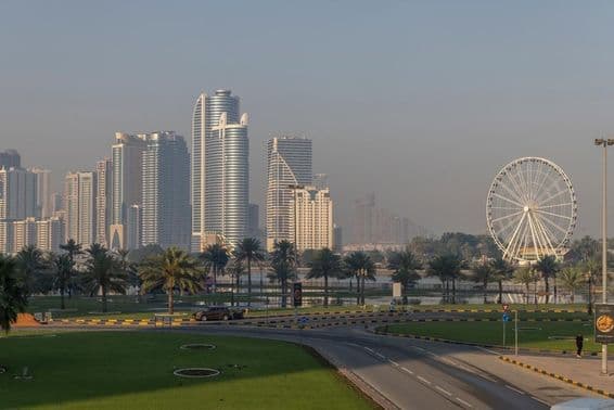 Sharjah Skyline with the Qasba Ferris Wheel.