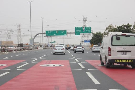 A section of Al Rebat Street marked in red to warn drivers.