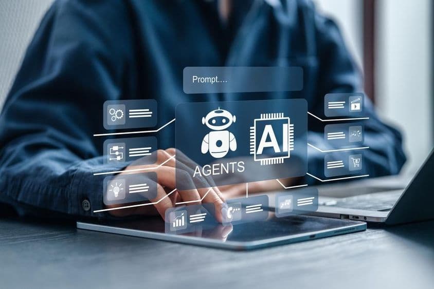 Business professionals using AI platforms with AI agents.