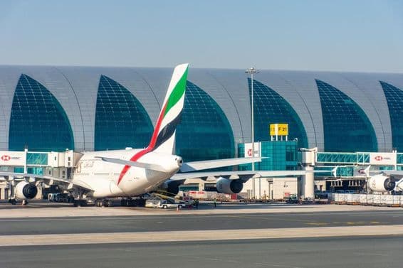 The Emirates Airlines aircraft fleet at Dubai International Airport.
