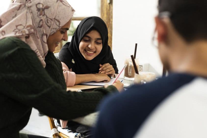 A group of Muslim students at a university in Dubai.