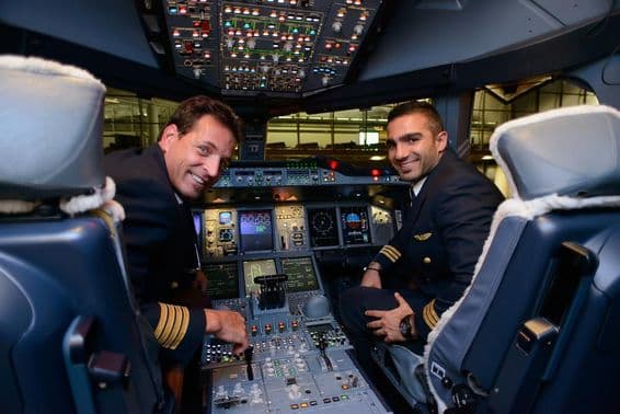 Pilots on Emirates Airbus A380 after landing.