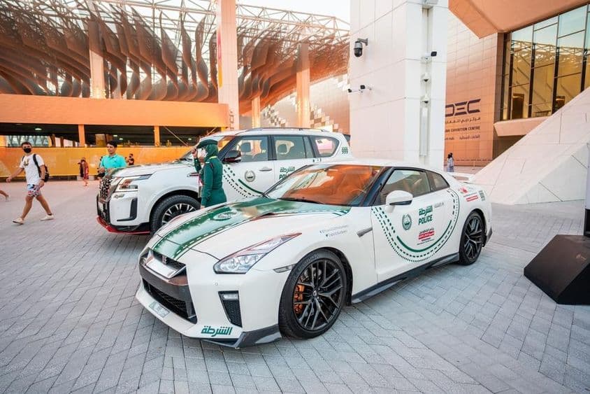Dubai police cars on display at Expo2020.