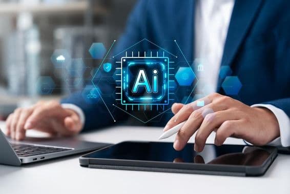 Analyzing data on a laptop with Artificial Intelligence.