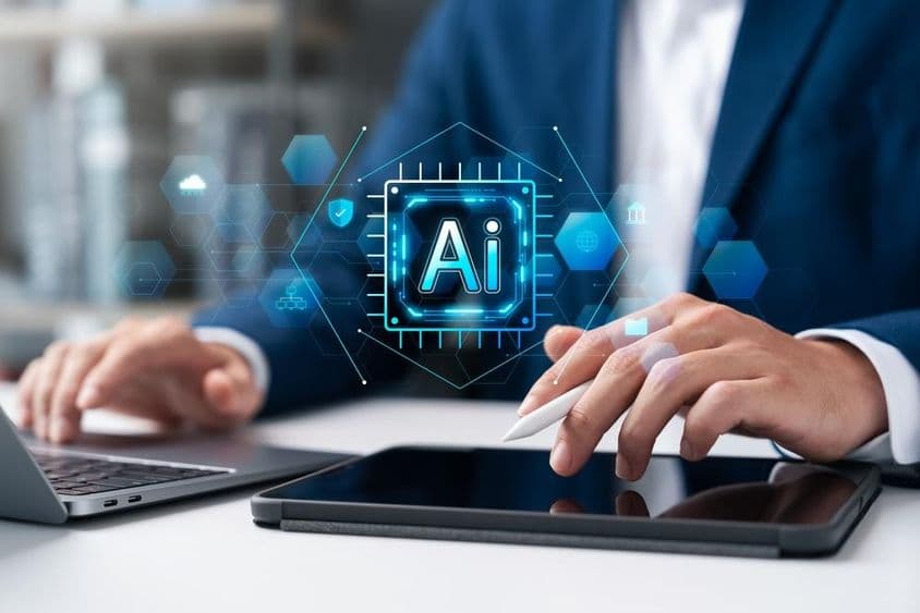 Analyzing data on a laptop with Artificial Intelligence.