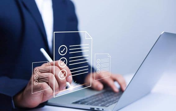 Businessman using paperless electronic signature.