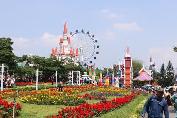 Ferris wheel and a Disney castle.