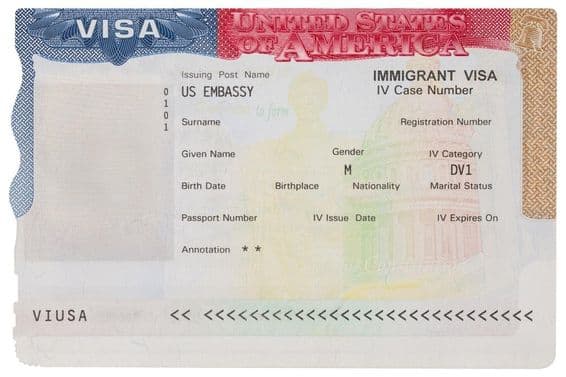US visa in a passport.