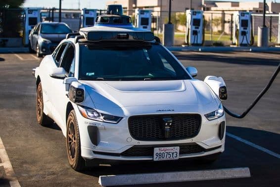 A Waymo self-driving Jaguar I-PACE electric vehicle.