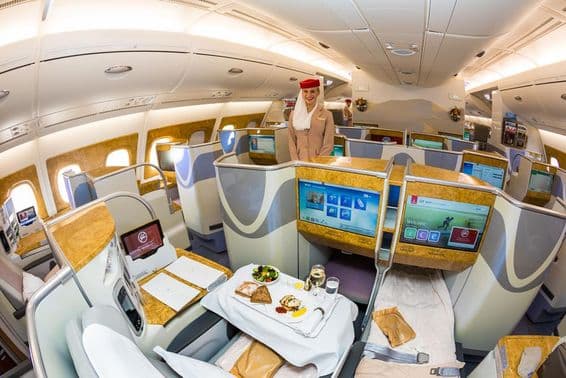 Emirates airline onboard dining business class.