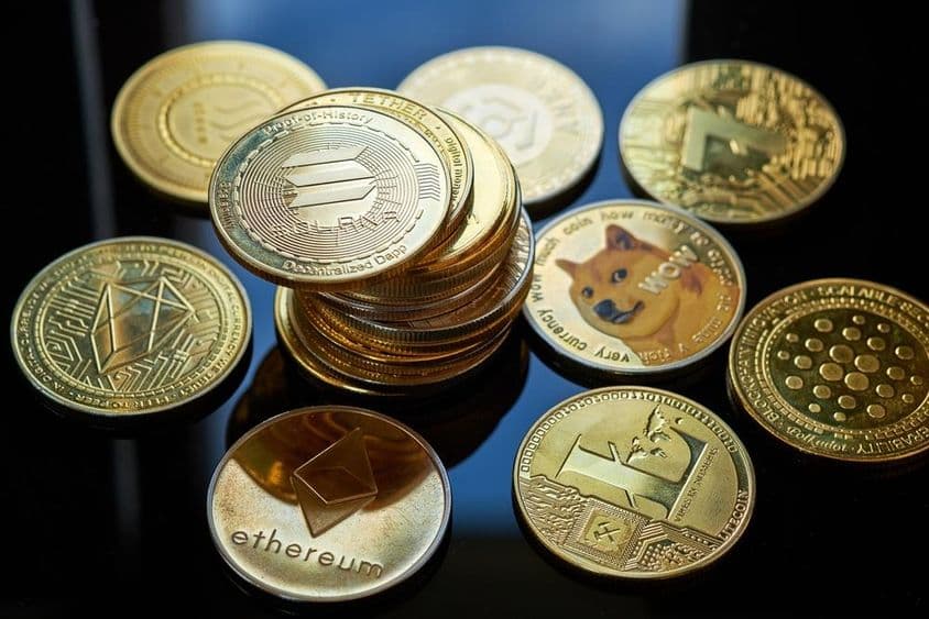 Close-up of Solana gold cryptocurrency.