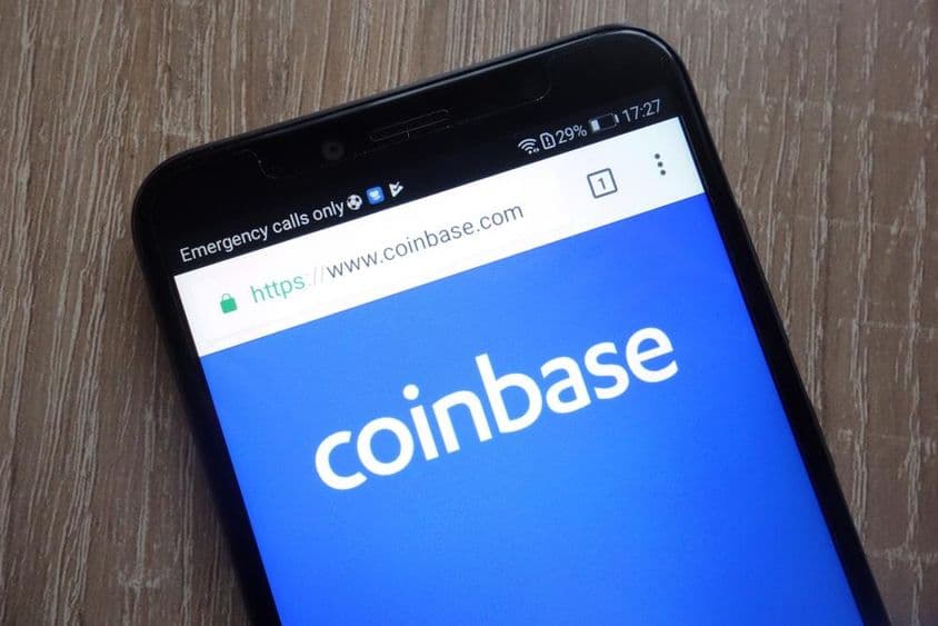 Coinbase fintech company's website on a modern smartphone.