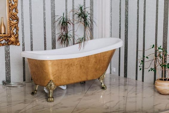 Modern classic luxury bathroom in gold style.
