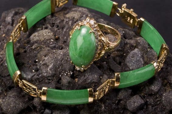 Green Burmese imperial jade ring and bracelet.