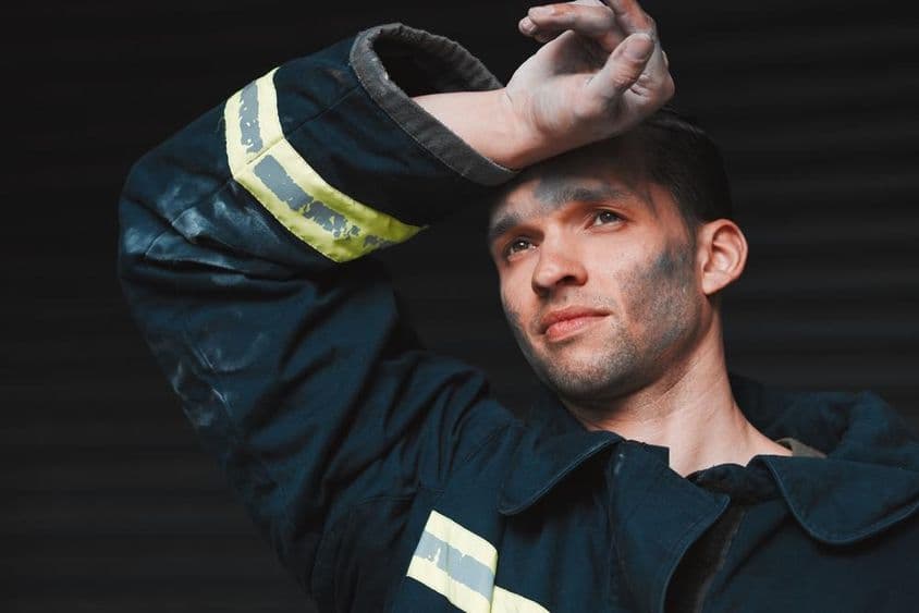 Tired firefighter after firefighting.