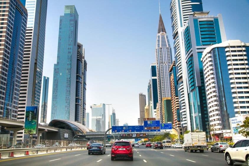 View of the city's famous skyscrapers on Sheikh Zayed Road.