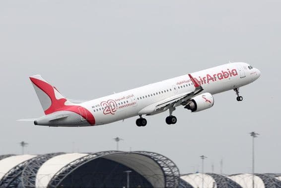 Air Arabia Airbus A 321 neo airplane taking off in Bangkok.