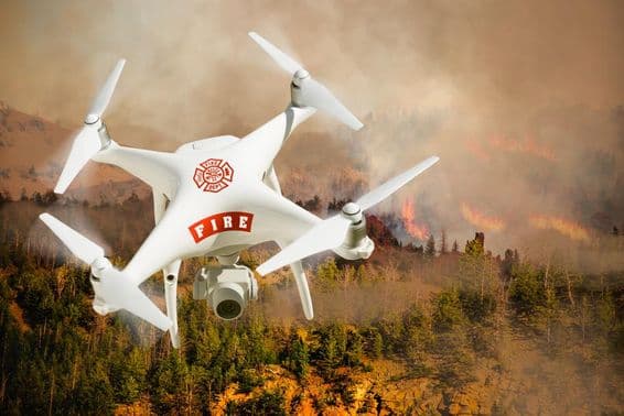 Drone from fire department's unmanned aircraft system (UAS).