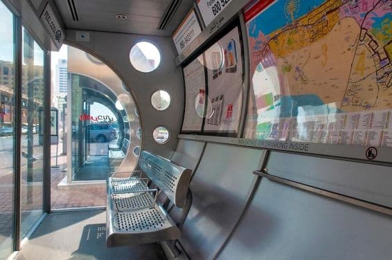 Interior of Dubai air-conditioned bus stop.