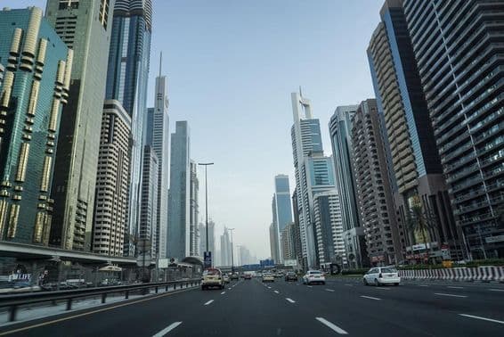 Sheikh Zayed Road Dubai before sunset.