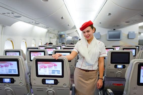 A crew member of the Emirates Airbus A380 aircraft.