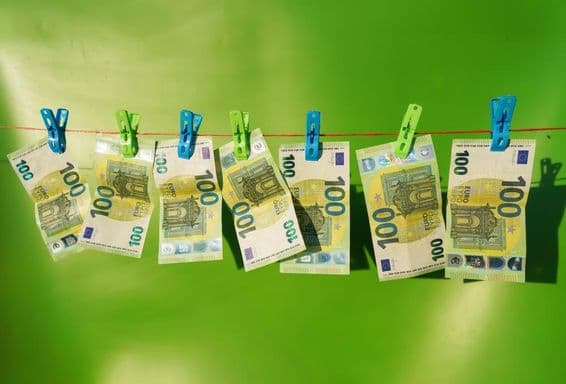 100 euro banknotes drying on a clothesline.