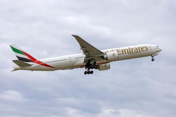 Emirates Boeing 777-31H-ER (REG: A6-EGQ) taking off.