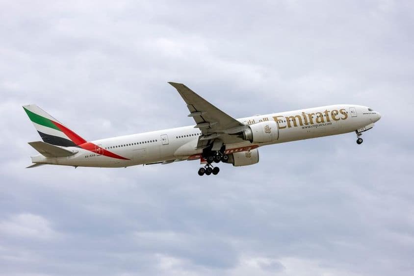 Emirates Boeing 777-31H-ER (REG: A6-EGQ) taking off.