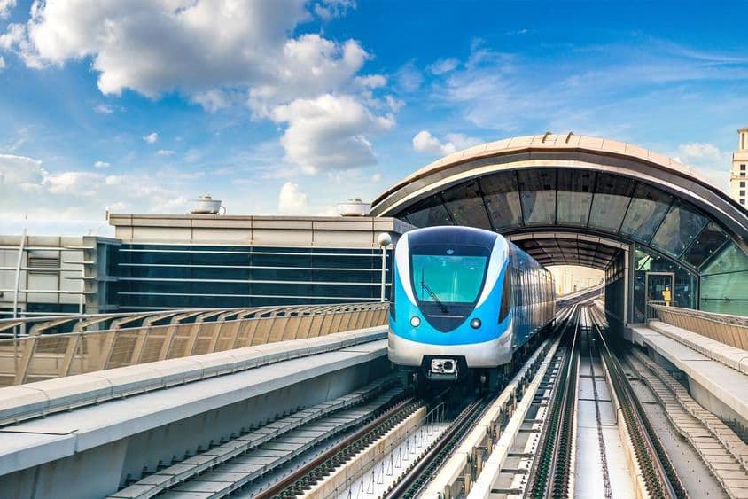 Dubai metro on a summer day in Dubai, United Arab Emirates.