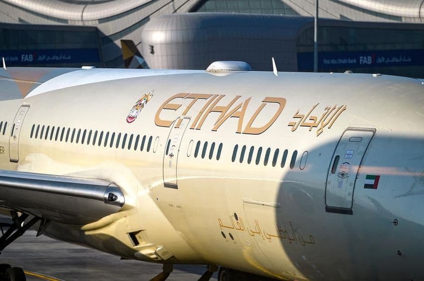 Aircraft with Etihad Airways livery in Dubai.